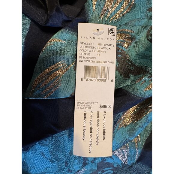Aidan Mattox Formal Gown 16 Tiered Ruffle A Line Metallic Blue Gold NEW $595 - Picture 8 of 9